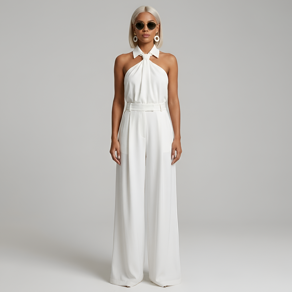 Halterneck Wide-Leg Jumpsuit - Elegant Evening All-in-One | Meave & Ivy