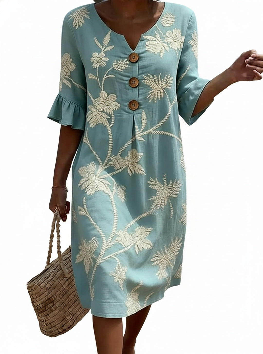 Floral Button-Down V-Neck Midi Dress - Elegant Occasion Wear | Meave & Ivy