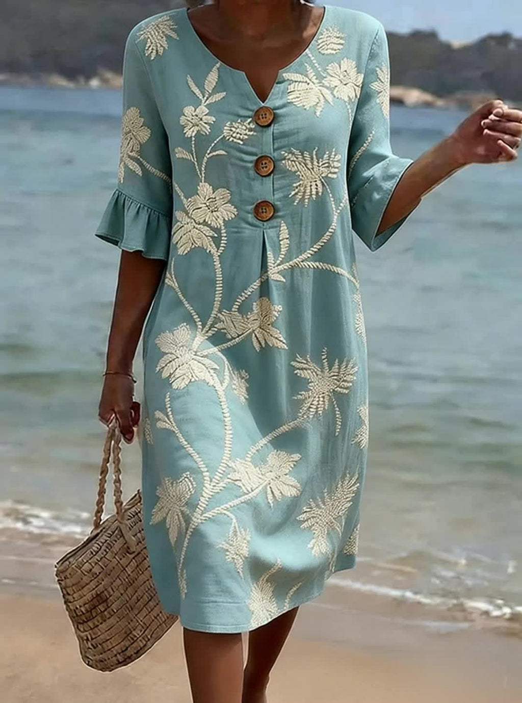Floral Button-Down V-Neck Midi Dress - Elegant Occasion Wear | Meave & Ivy