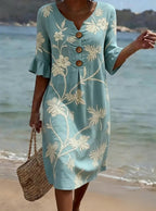 Floral Button-Down V-Neck Midi Dress - Elegant Occasion Wear | Meave & Ivy