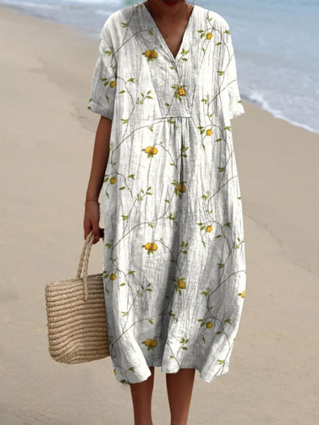 Floral V-Neck Midi Dress - Short Sleeve Summer Occasion Dress | Meave & Ivy