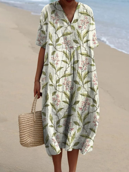 Floral V-Neck Midi Dress - Short Sleeve Summer Occasion Dress | Meave & Ivy