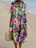 Floral V-Neck Midi Dress - Short Sleeve Summer Occasion Dress | Meave & Ivy