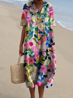 Floral V-Neck Midi Dress - Short Sleeve Summer Occasion Dress | Meave & Ivy