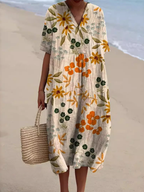 Floral V-Neck Midi Dress - Short Sleeve Summer Occasion Dress | Meave & Ivy