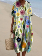 Floral V-Neck Midi Dress - Short Sleeve Summer Occasion Dress | Meave & Ivy