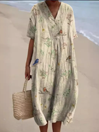Floral V-Neck Midi Dress - Short Sleeve Summer Occasion Dress | Meave & Ivy