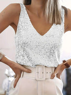 Sequin V-Neck Tank Top - Sleeveless Evening Party Top | Meave & Ivy