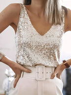 Sequin V-Neck Tank Top - Sleeveless Evening Party Top | Meave & Ivy