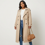 Long Classic Trench Coat with Button Placket