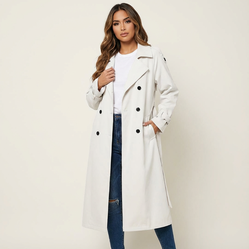 Long Classic Trench Coat with Button Placket
