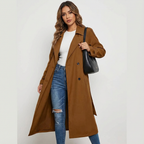 Long Classic Trench Coat with Button Placket