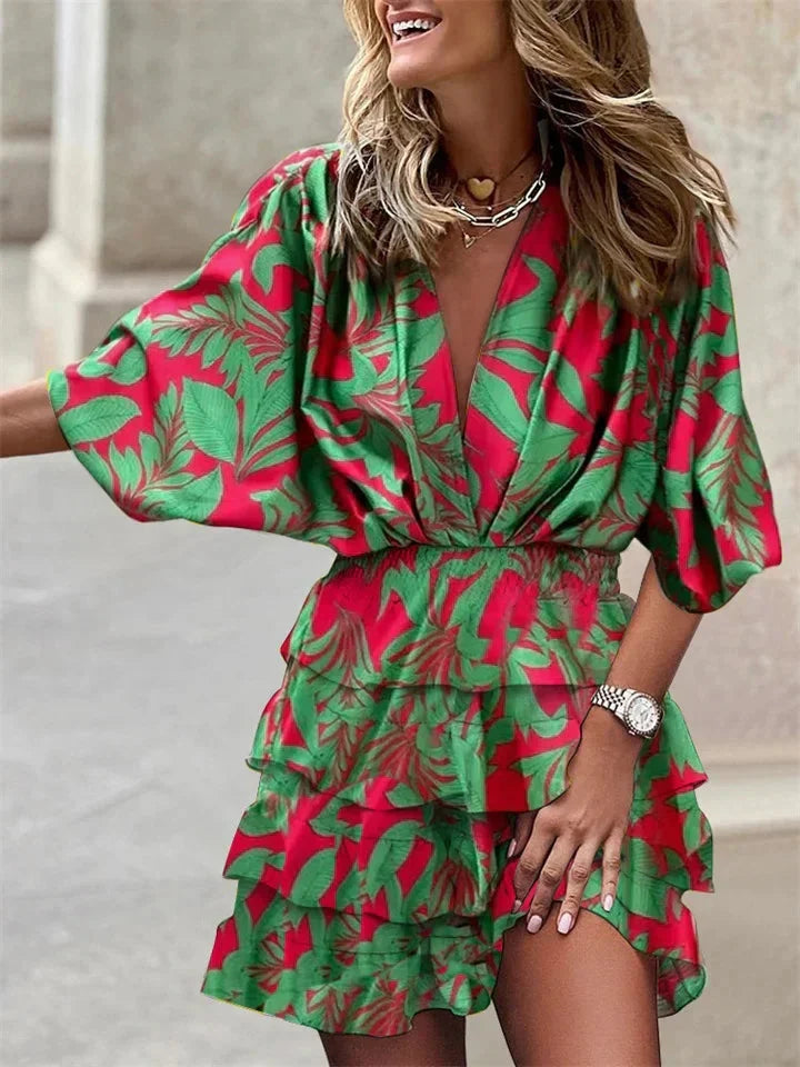 V-Neck Ruffle Summer Dress - Short Sleeve Casual Midi | Meave & Ivy