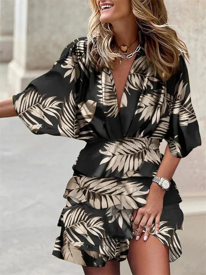 V-Neck Ruffle Summer Dress - Short Sleeve Casual Midi | Meave & Ivy