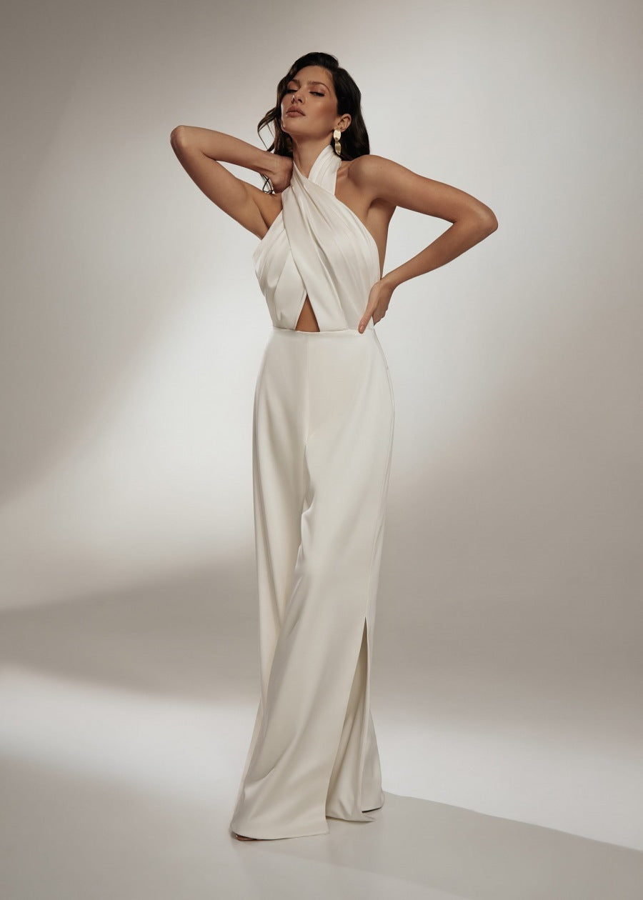 Women's Halter-Neck Cut-Out Wide-Leg Jumpsuit