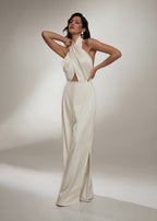 Women's Halter-Neck Cut-Out Wide-Leg Jumpsuit