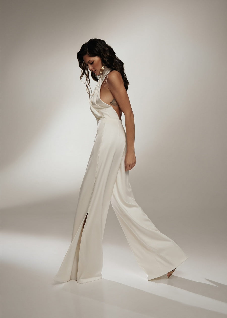 Women's Halter-Neck Cut-Out Wide-Leg Jumpsuit