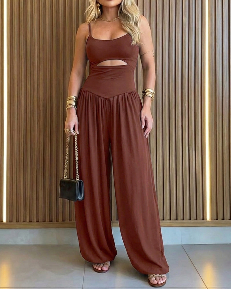 Cut-Out Waist Cami Backless Ruched High Waist Summer Jumpsuit | Meave & Ivy