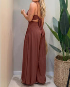 Cut-Out Waist Cami Backless Ruched High Waist Summer Jumpsuit | Meave & Ivy