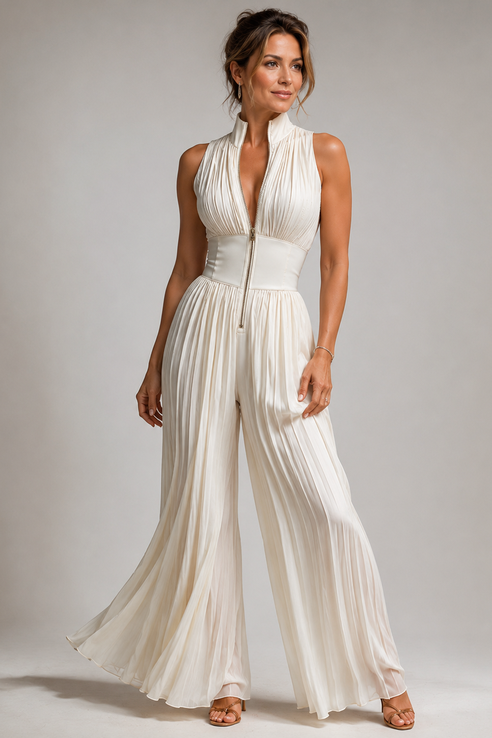 Green Floral Pleated Wide Leg Jumpsuit – Women's Wedding Guest Jumpsuit