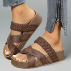 Woven Crossover Strap Wedge Sandals