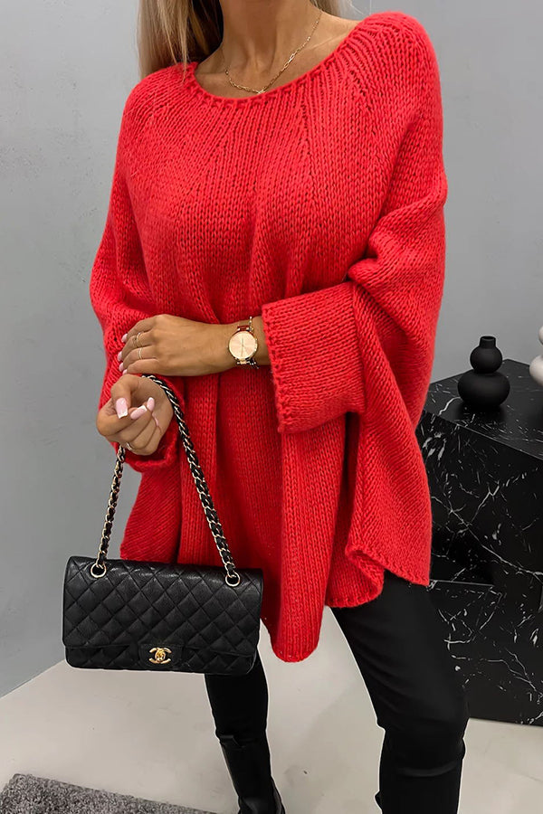 Women's Draped Knit Poncho – Relaxed Round-Neck Sweater