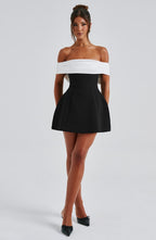 Bardot Mini Dress with Back Bow & Bubble Skirt – Romantic Party Dress