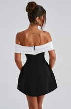 Bardot Mini Dress with Back Bow & Bubble Skirt – Romantic Party Dress