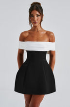 Bardot Mini Dress with Back Bow & Bubble Skirt – Romantic Party Dress
