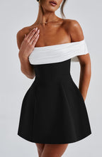 Bardot Mini Dress with Back Bow & Bubble Skirt – Romantic Party Dress