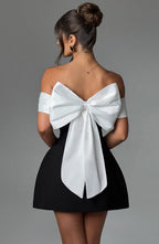 Bardot Mini Dress with Back Bow & Bubble Skirt – Romantic Party Dress