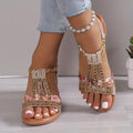 Women's Embellished Wedge Sandals with Open Toes and Decorative Straps