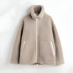 Plush Teddy Jacket with Stand Collar – Natural Tones