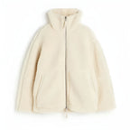 Plush Teddy Jacket with Stand Collar – Natural Tones