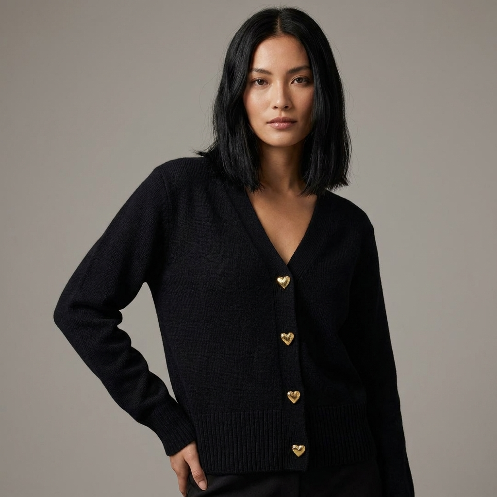 Longline Button-Up Cardigan with V-Neck – Casual Autumn Knit