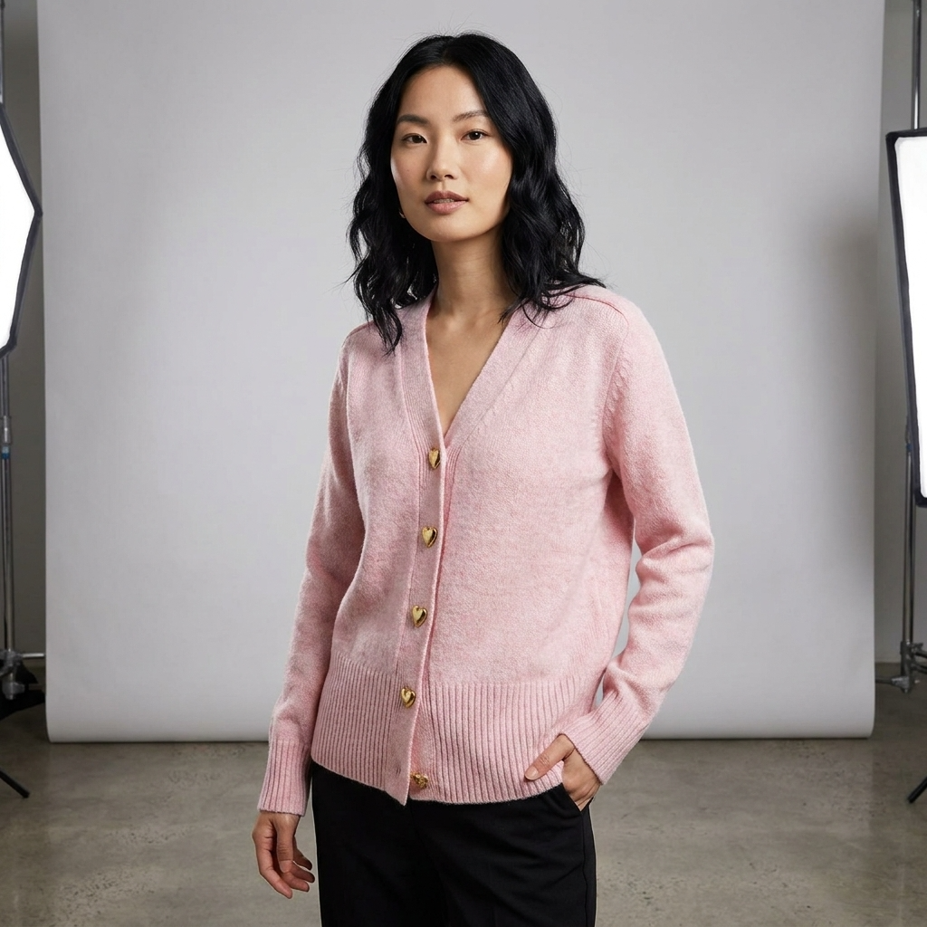 Longline Button-Up Cardigan with V-Neck – Casual Autumn Knit