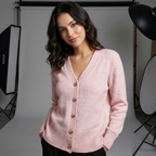 Longline Button-Up Cardigan with V-Neck – Casual Autumn Knit