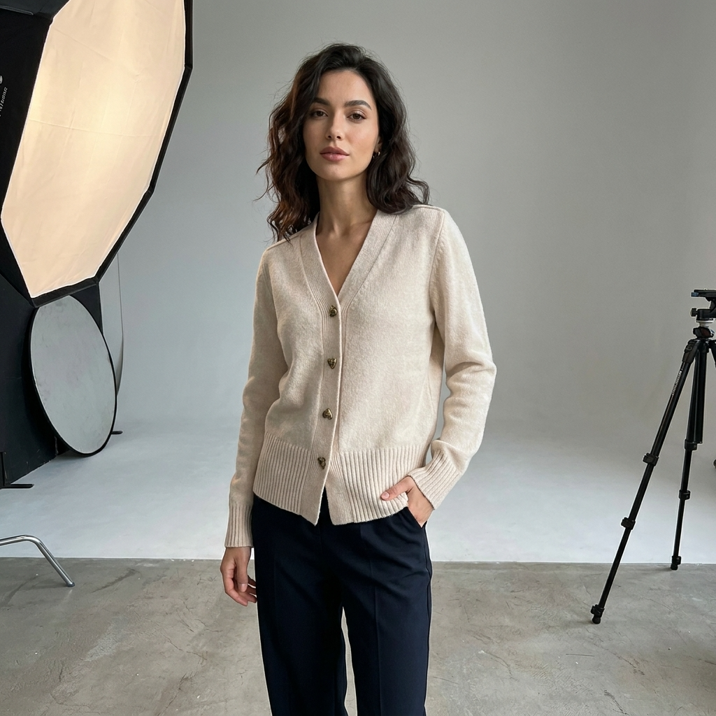 Longline Button-Up Cardigan with V-Neck – Casual Autumn Knit