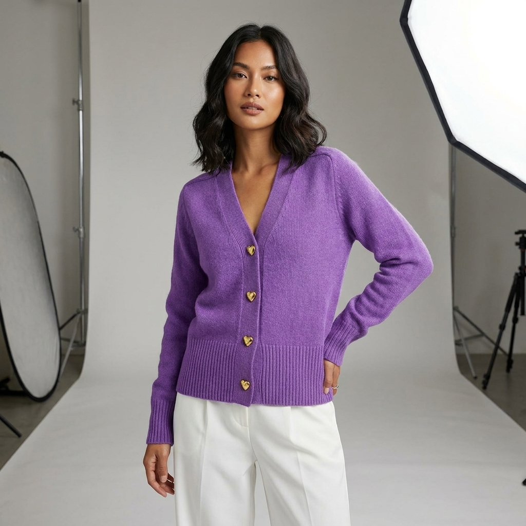 Longline Button-Up Cardigan with V-Neck – Casual Autumn Knit