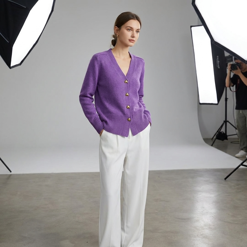 Longline Button-Up Cardigan with V-Neck – Casual Autumn Knit