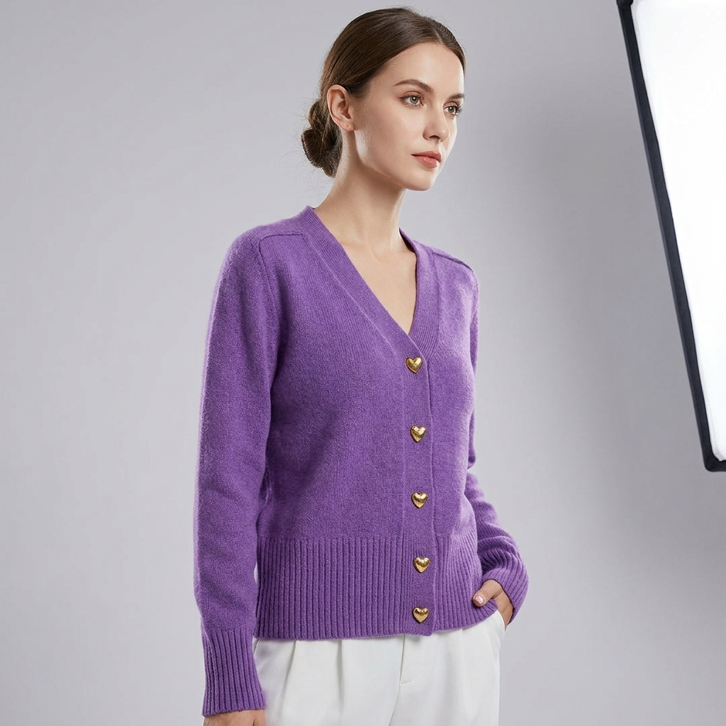Longline Button-Up Cardigan with V-Neck – Casual Autumn Knit