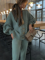 Women's Cable Knit Button-Up Cardigan and Drawstring Jogger Trousers Set