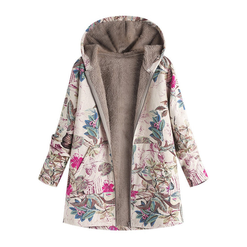 Floral Print Vintage Jacket with Front Pockets – Plush Lined Jacket