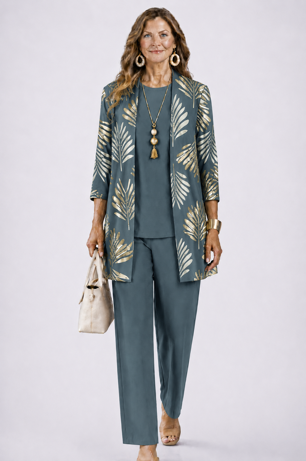 Women's Three-Piece Set – Cardigan, Top & Trousers
