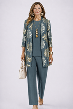 Women's Three-Piece Set – Cardigan, Top & Trousers