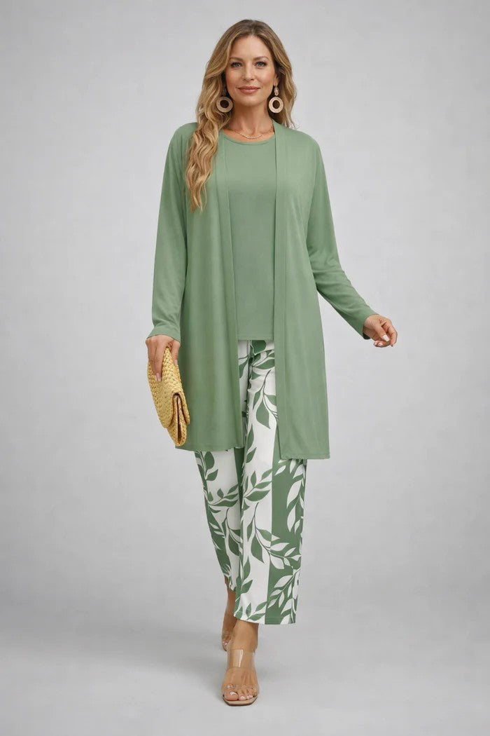 Women's Three-Piece Set – Cardigan, Top & Trousers