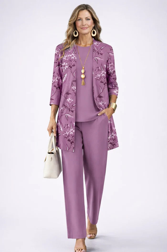 Women's Three-Piece Set – Cardigan, Top & Trousers