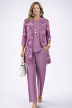 Women's Three-Piece Set – Cardigan, Top & Trousers