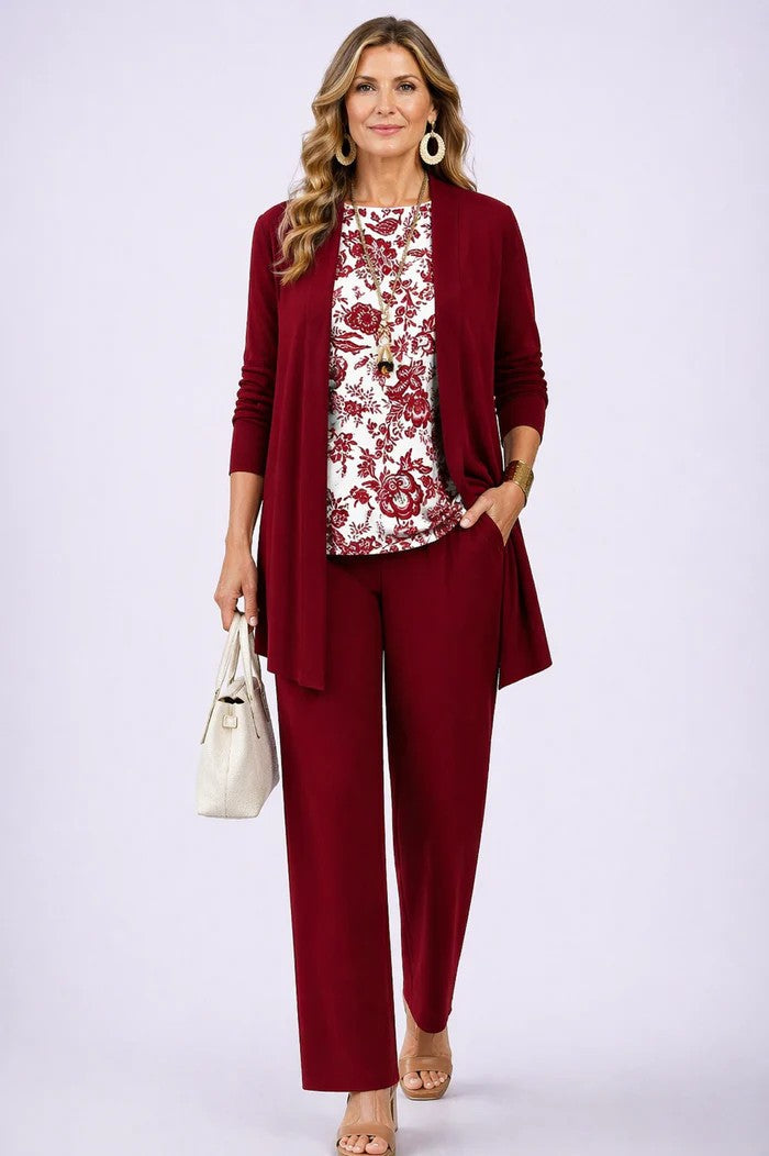 Women's Three-Piece Set – Cardigan, Top & Trousers