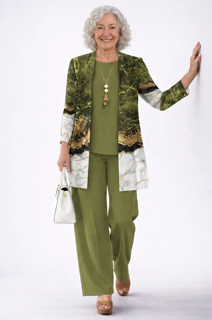 Women's Three-Piece Set – Cardigan, Top & Trousers